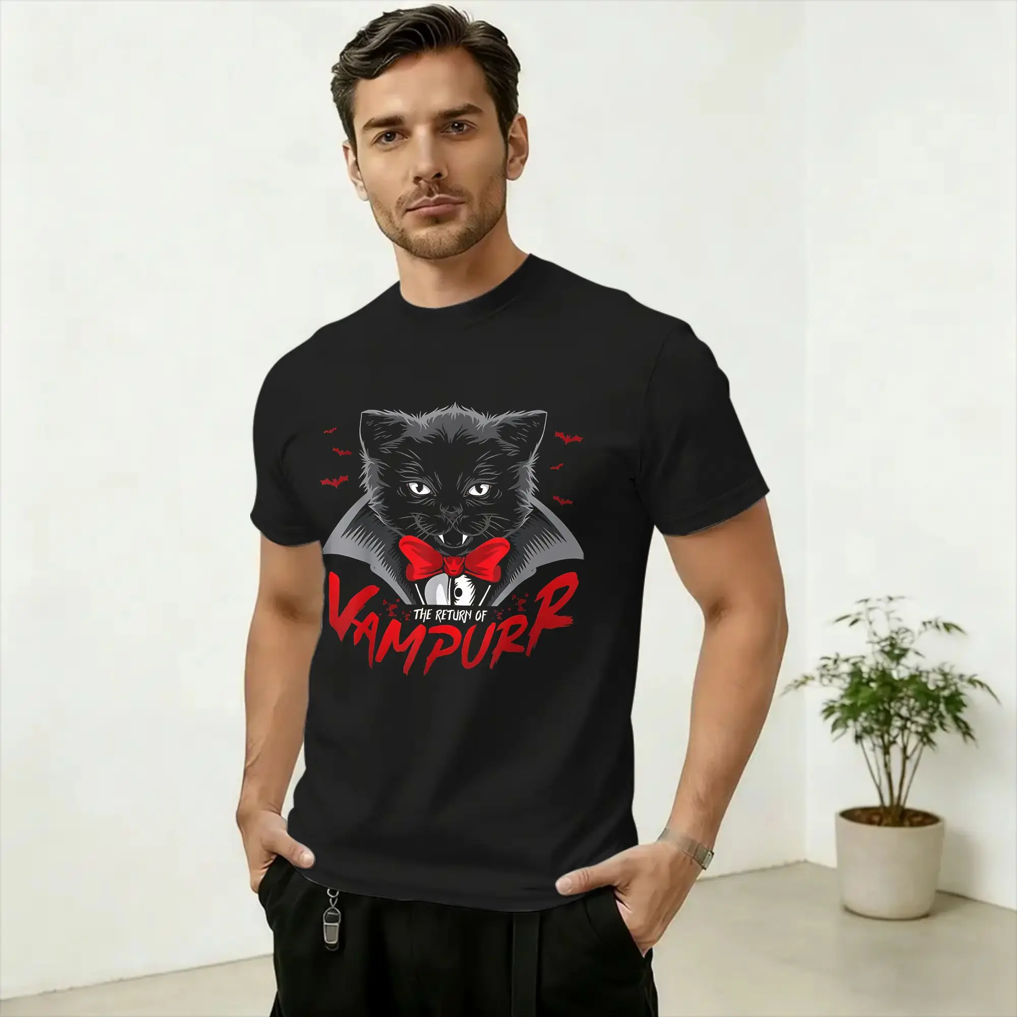 The Return of Vampurr Men's T Shirt Funny Cat Creative Tees Short Sleeve Round Collar T-Shirt Pure Cotton Original Tops