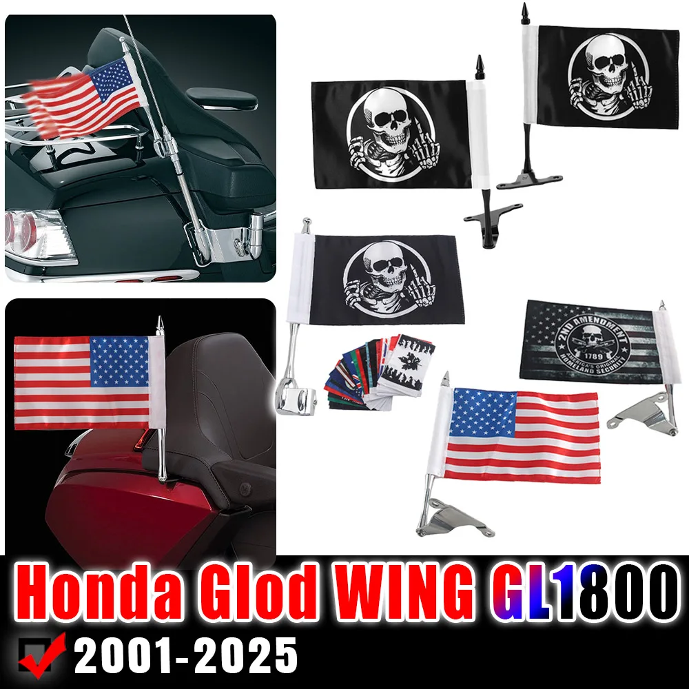 

Flagpole Global Banner Fits For Honda Gold Wing GL 1800 2001-2025 Goldwing GL1800 Tour Trunk Flag Pole Mount Bracket Motorcycle