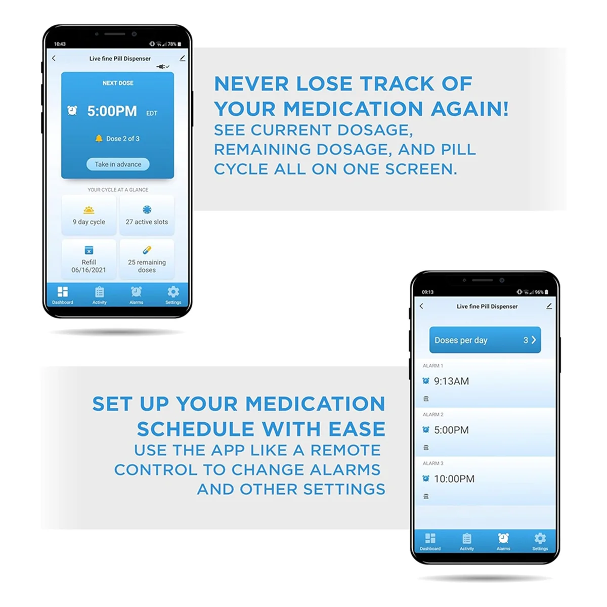 Bluetooth Automatic Pill Dispenser,28-Day Capacity, Sound & Light Alerts, Key Lock, LCD & Easy Setup on the LiveFine App