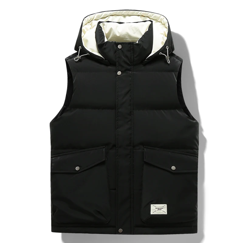 

Men Cotton Vest Wind-Resistant High Quality Clothing With Hood Thickened Warm Zipper Sleeveless Parkas Casual Roupas Masculinas