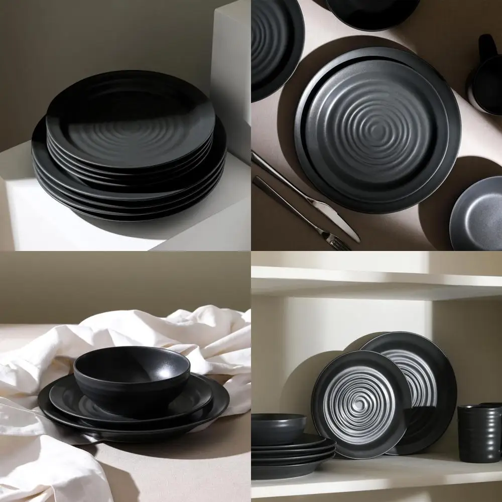 

Charcoal Stoneware Dinnerware Set, 12-Piece, Durable and Stylish