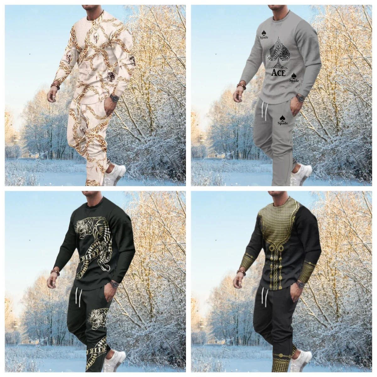 

25Spring And Fall 3D Printed Retro Pattern Men's Long Sleeve Suit Fashion Casual Luxury Party O-collar Sweatshirt And Pants Suit