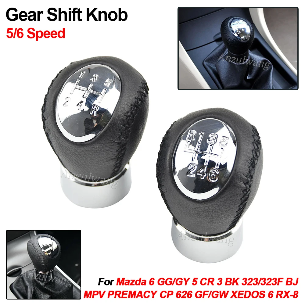 

New 5 6 Speed Leather Gear Stick Shift Knob For Mazda 3 5 6 323 626 RX-8 Premavy MPV Car Styling Accessories CW07001 CW07002