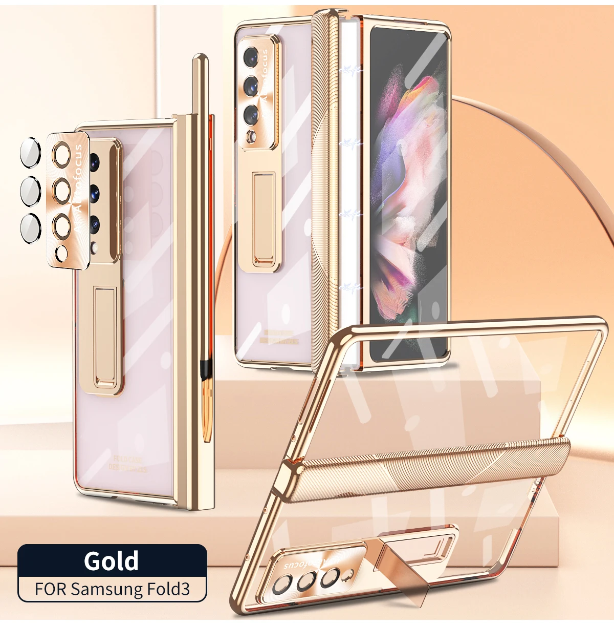 With S Pen Plating Clear Magnetic Case For Samsung Galaxy Z Fold 6 5 4 3 Kickstand 360 Full Screen Protector Film Folding Cover