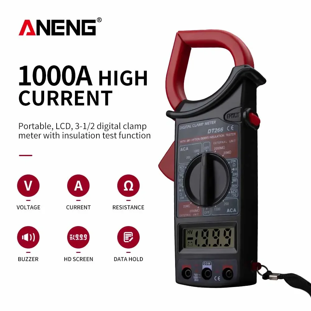 ANENG DT266 LCD 1999 Count Digital True RMS Professional Clamp Meter ACDC Current Voltage Tester Data Show Auto Multimeter Clamp