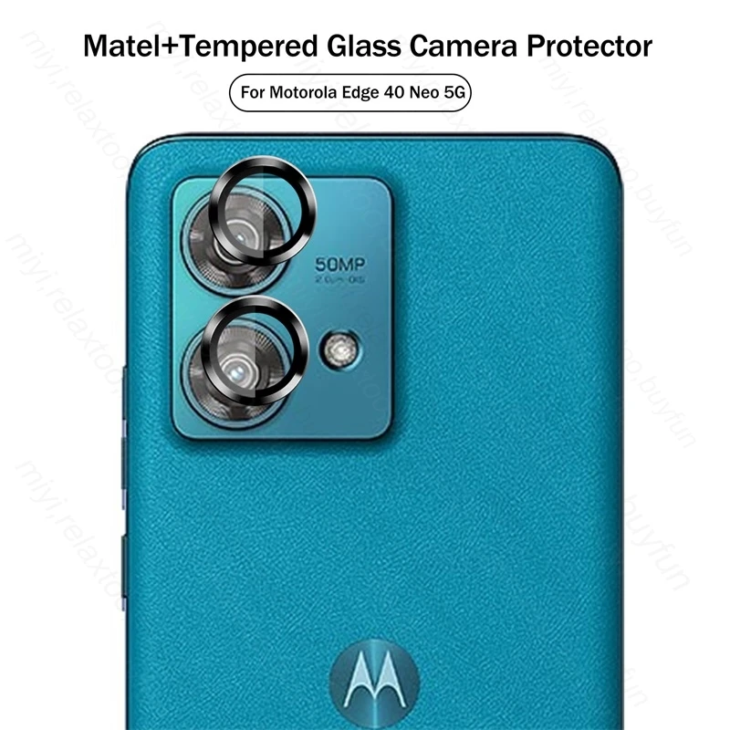 For Motorola Edge 40 Neo 5G Case 3D Curved Tempered Glass Matel Ring Camera Protector Cover Moto Rola Edge40Neo Edge40 Neo 40Neo