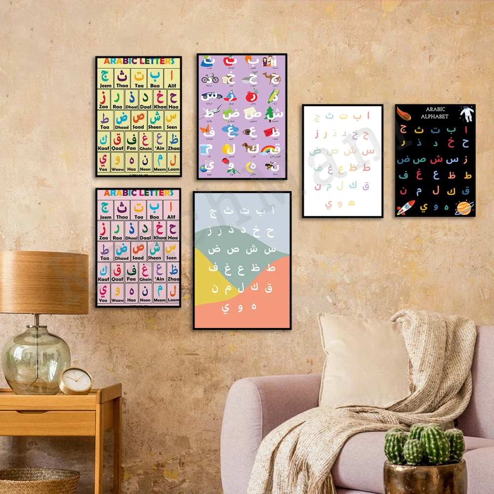 Colorful Arabic letters, Arif, Islamic, Muslim nursery poster, minimalism, arabic nursery decoration for children gift