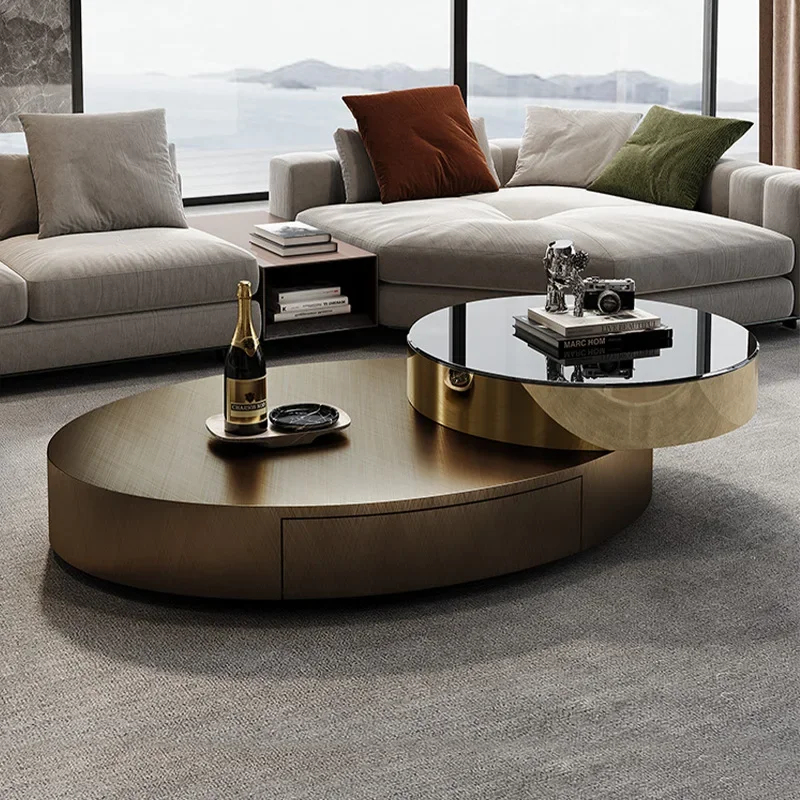 ForHome office creative design high-end stainless steel oval glass round coffee table