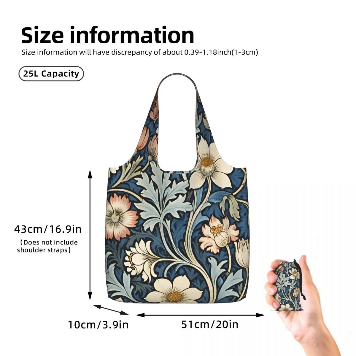 Framed William Morris Botanical Bliss Shopping Tote Bag Canvas Large Capacity Shoulder Bags Shopper Grocery Handbag for Women