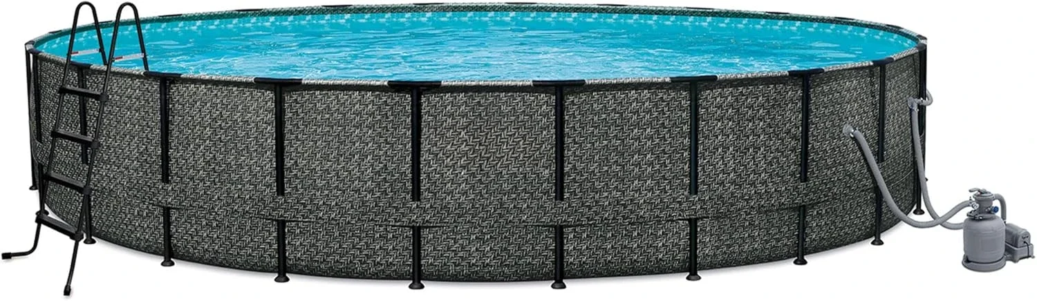 22 Ft by 52 in Designer Round Frame Outdoor above Ground Swimming Pool Set w/SkimmerPlus Filter Pump and Pool Cover