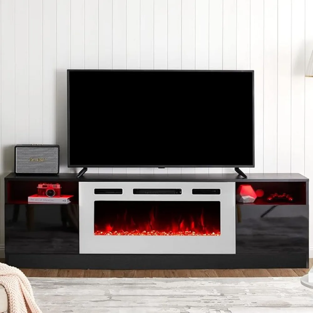 

Fireplace TV Stand with 36" Electric Fireplace, LED Light Entertainment Center, Modern Wood Texture Entertainment Stand