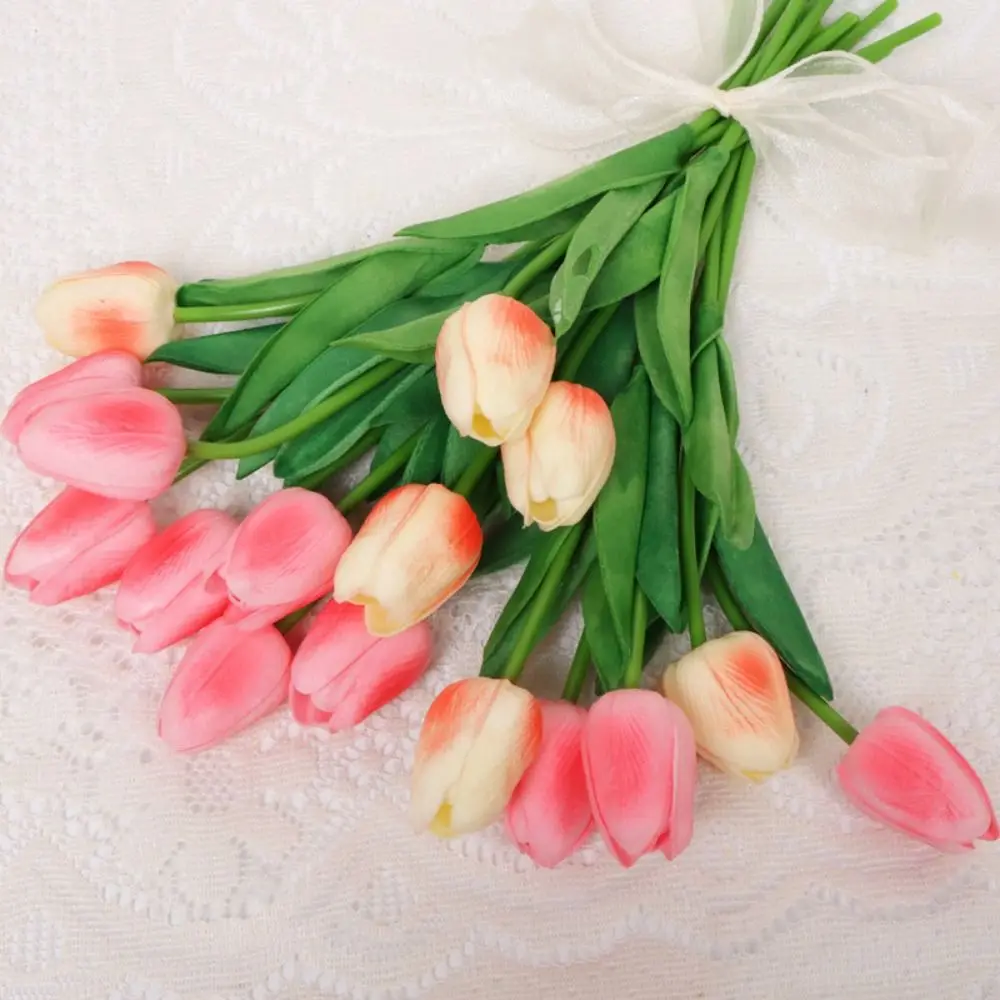

10Pcs Creative Simulated Tulip Flower Rustic Silk Flower Bouquet of Artificial Plants DIY Realistic Artificial Tulip Flowers