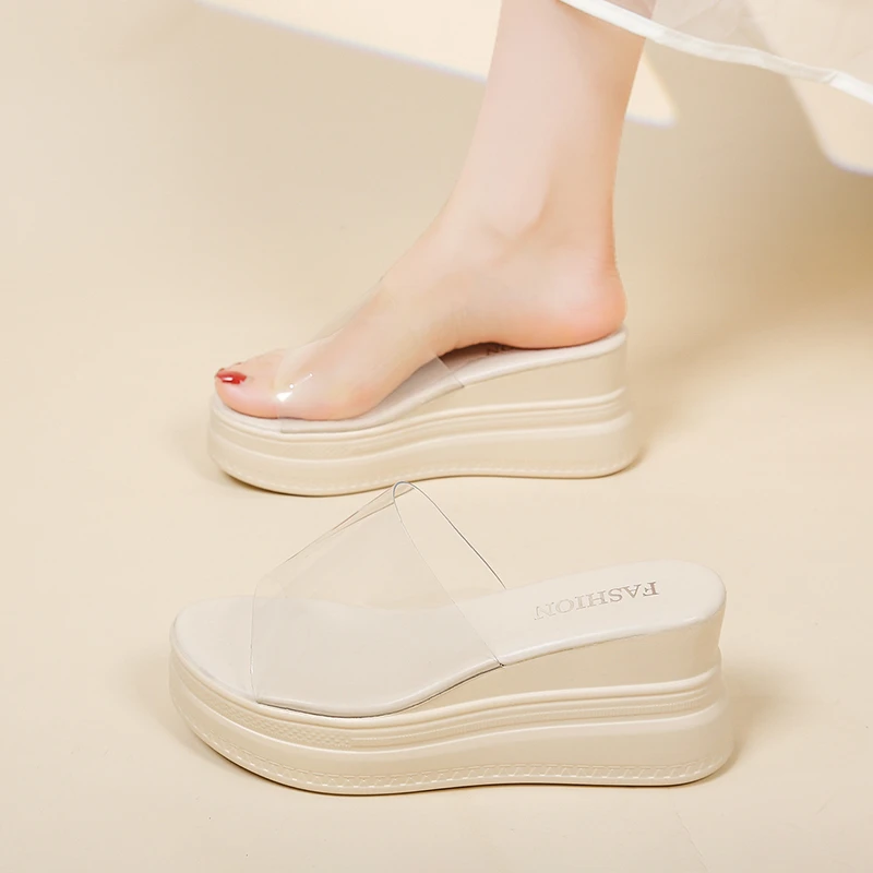 High-end Transparent Wedge Flip Flops 2026 Summer New Slim-fit Versatile Platform Sandals view 5