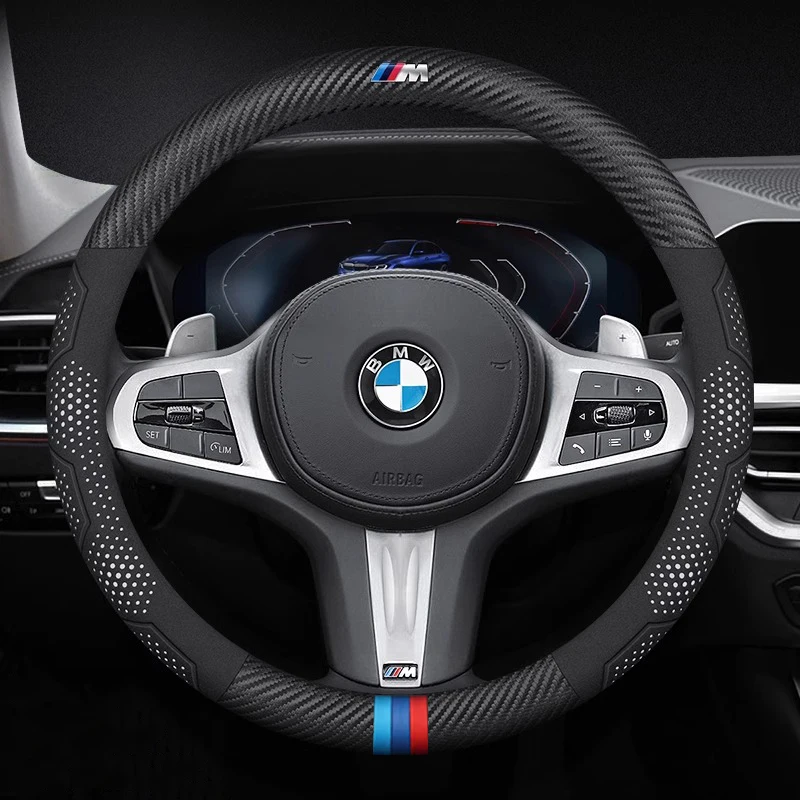 For BMW M X1 X3 X4 X5 X7 E36 E39 E46 E60 E65 E90 F10 F15 F20 F25 F30 G20 G30 G05 Car Carbon Fiber Anti-Slip Steering Wheel Cover