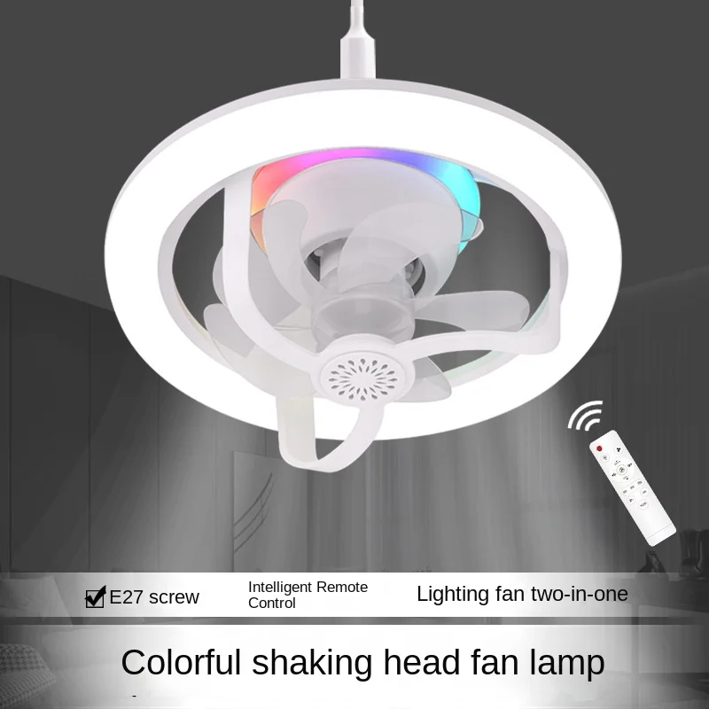 

Remote control LED shake head fan lamp E27 screw RGB magic color bedroom aromatherapy dimming ceiling fan lamp