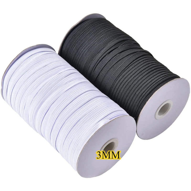 

White Black 3mm Flat Elastic Band - High Elastic Sewing Stretch Rope for Underwear, Pajamas, Ties, Trim & DIY Mask