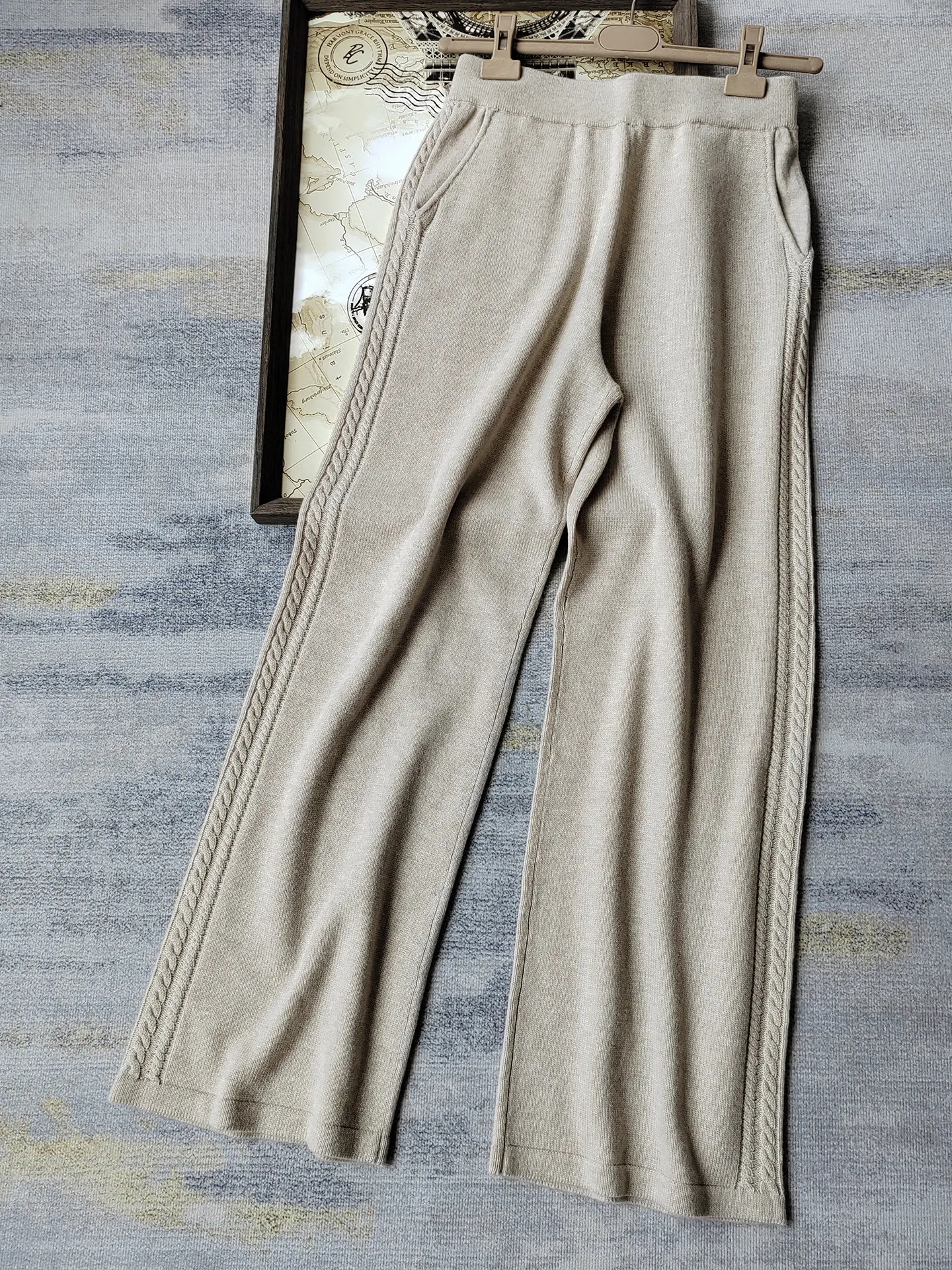 Women's 2026 Autumn Winter New Twisted wool Cashmere Elastic Waisted Knitted Straight leg Oants, Casual Pants