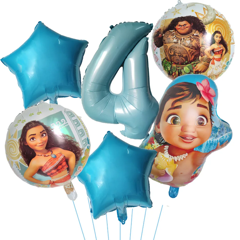 Globos de princesa Moana, decoración para fiesta de cumpleaños, juego de globos con números de 32 pulgadas, suministros para fiesta de globos de aluminio Maui para Baby Shower Moana