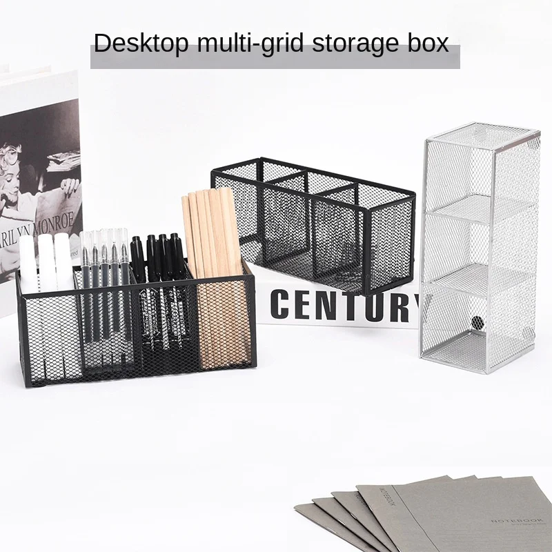 

New Storage Box Metal Pen Holder Desktop Storage Box Cosmetic Finishing Box Rectangular Simple Pen Rack