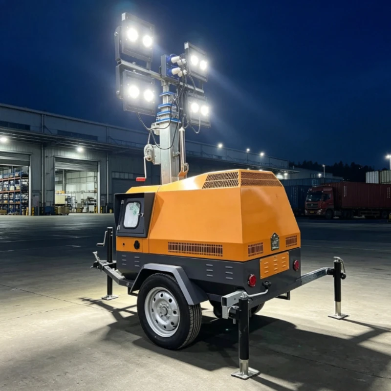 Mobile Lighting Tower Diesel Driven Trailer Frame 12m Electric Telescopic Mast Multi Angle Lamp Rotation Lighting