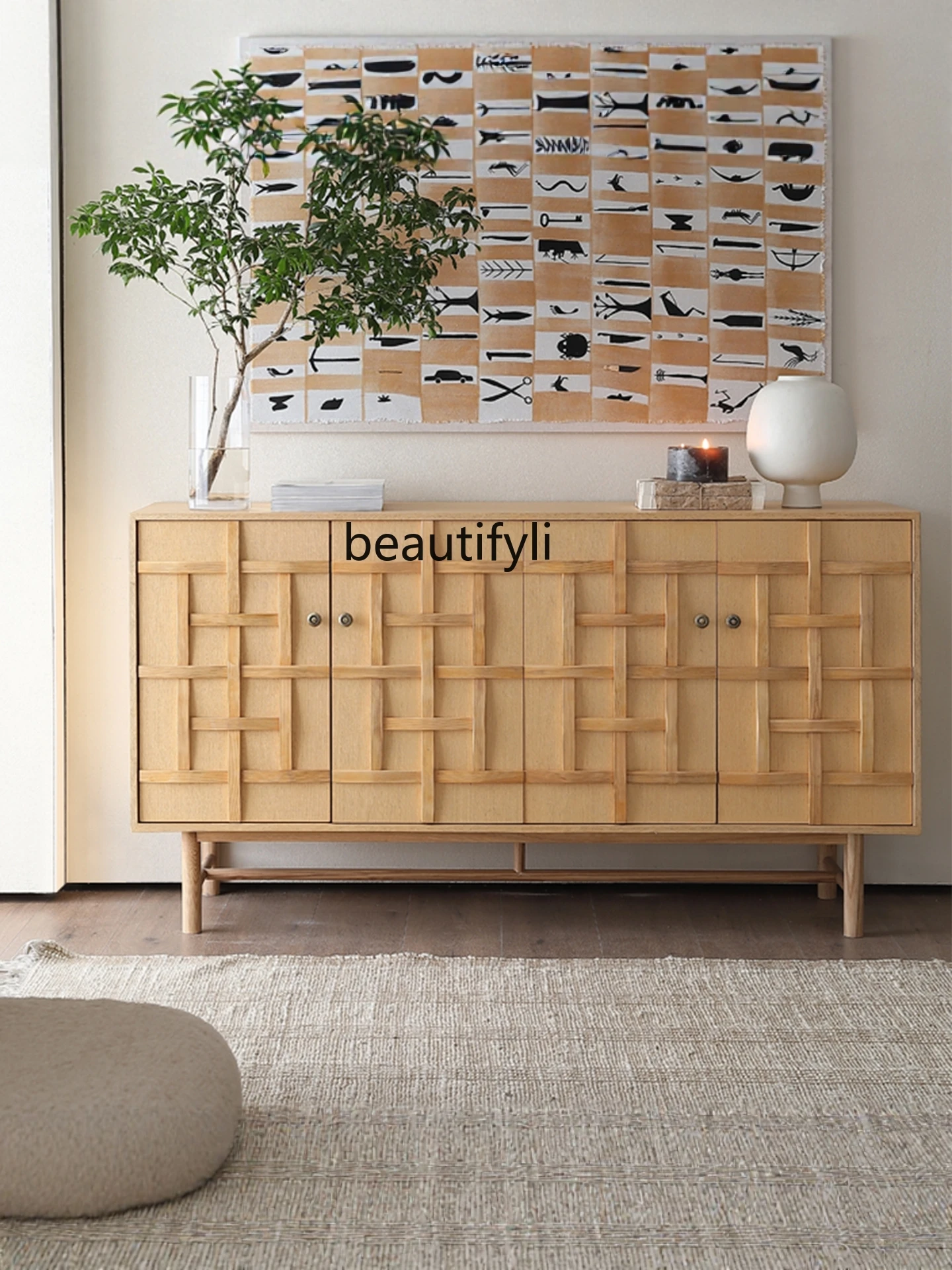 

French country solid wood dining side cabinet log wind locker, entrance cabinet retro living room