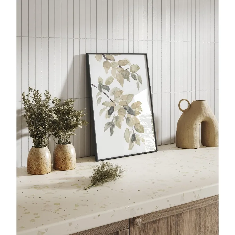 3 Tranquil Botanical Canvas Wall Mural Watercolor Sage and Green Leaves Art Poster,Home Decor,Modern Farmhouse Canvas Painting view 4