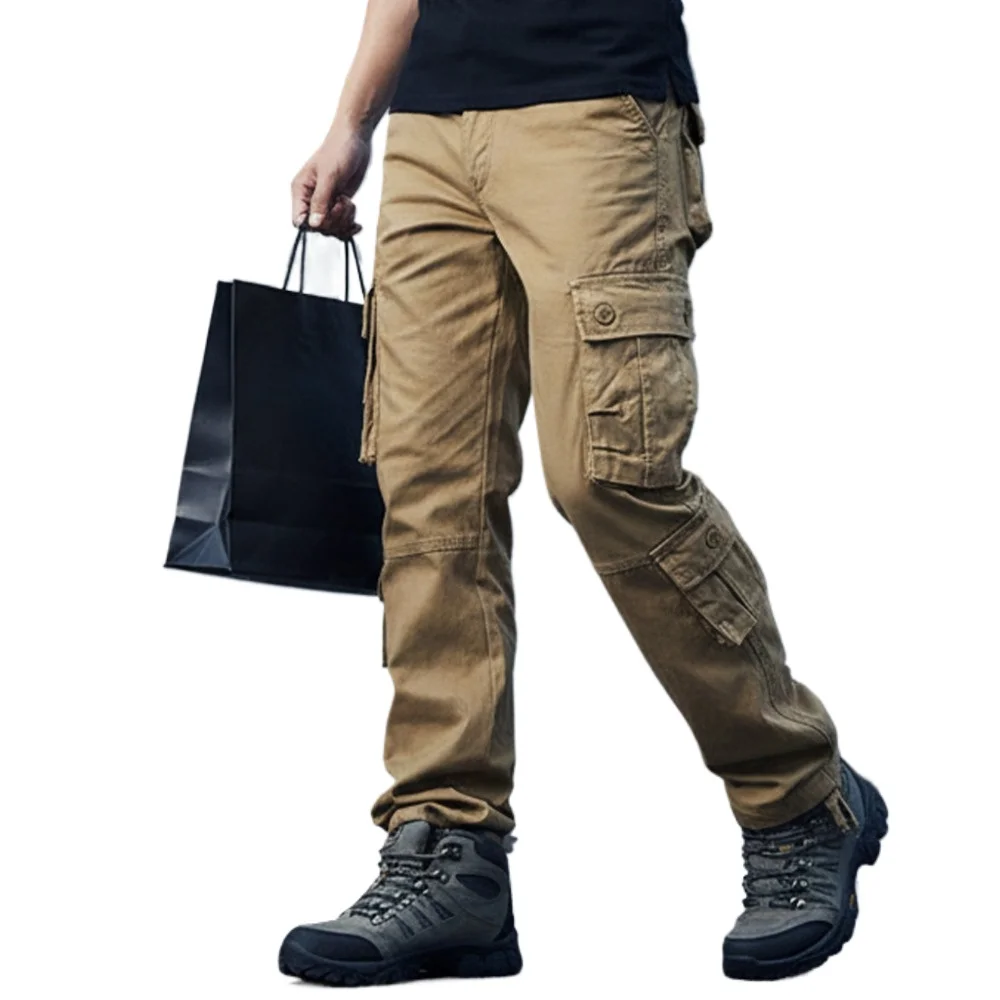 

2026 Mens Cargo Pants Spring Autumn 2026 8 Pocket Hiking Fishing Loose Fit Casual Straight Leg Drawstring Bottoms Big Size 42 44