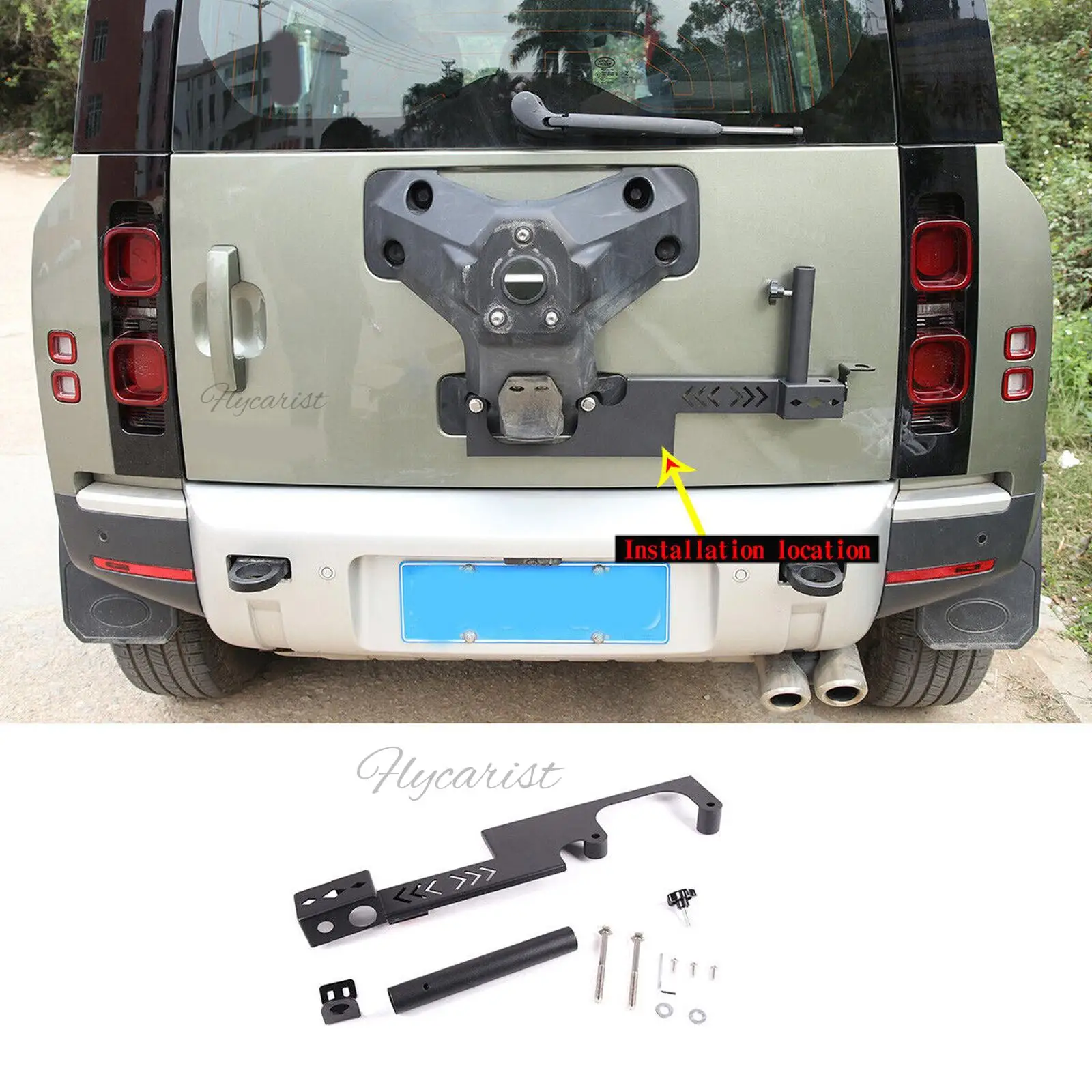 Tailgate Flagpole Antenna Bracket Black Alloy Set For Land Rover Defender 90 110 2020 2021 2022