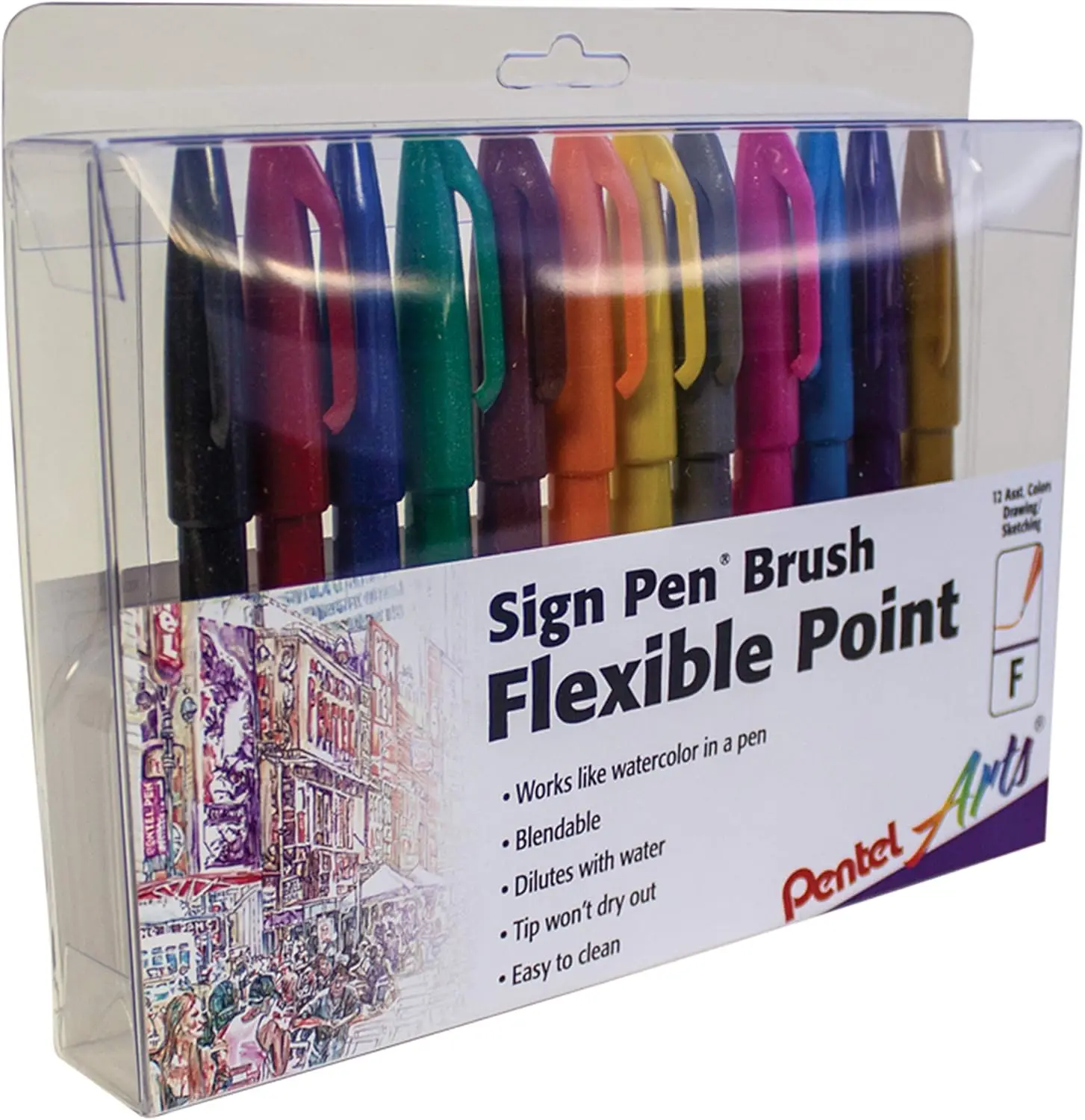 

Fude Brush Tip Markers, 12 Assorted Colors, Watercolor Brush Pens for Calligraphy, Drawing, and Journaling