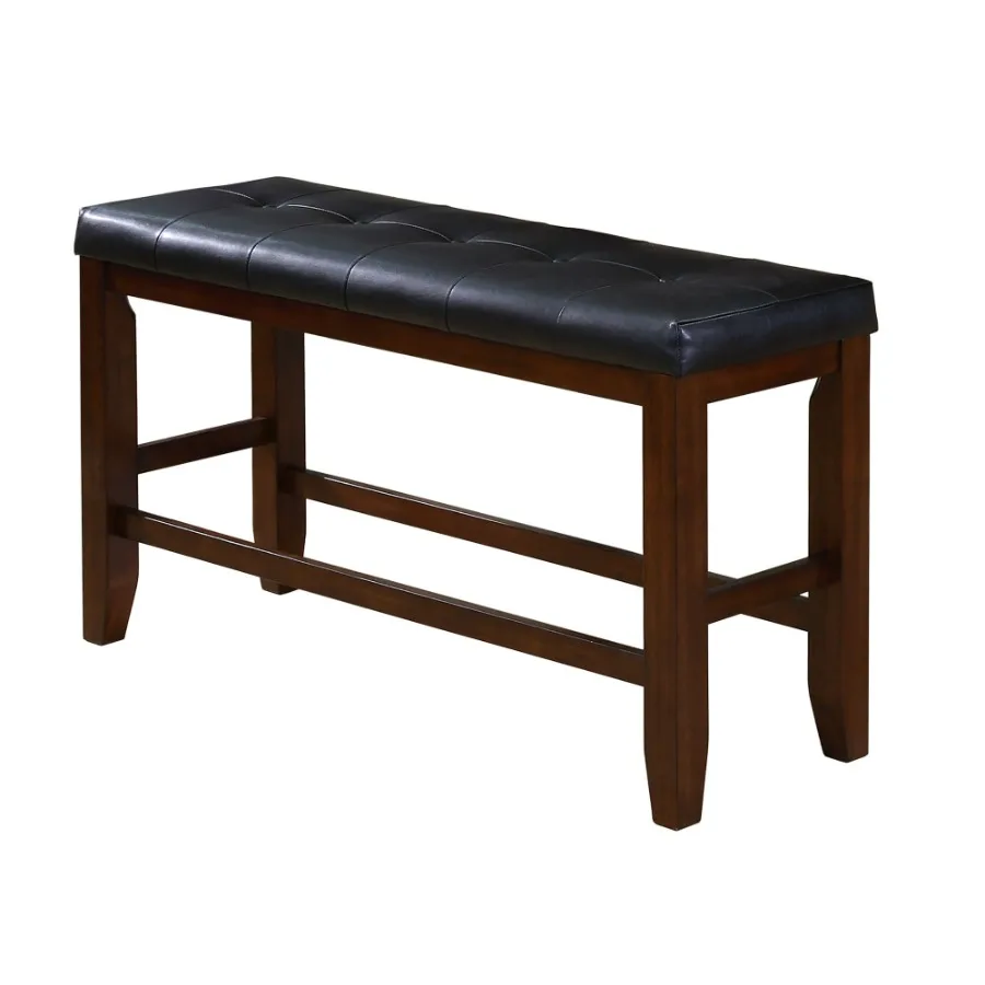 

1Pc Modern Counter Height Bench Tufted Faux Leather Upholstery Tapered Wood Legs Bedroom Living Room Furniture Brown Espresso F