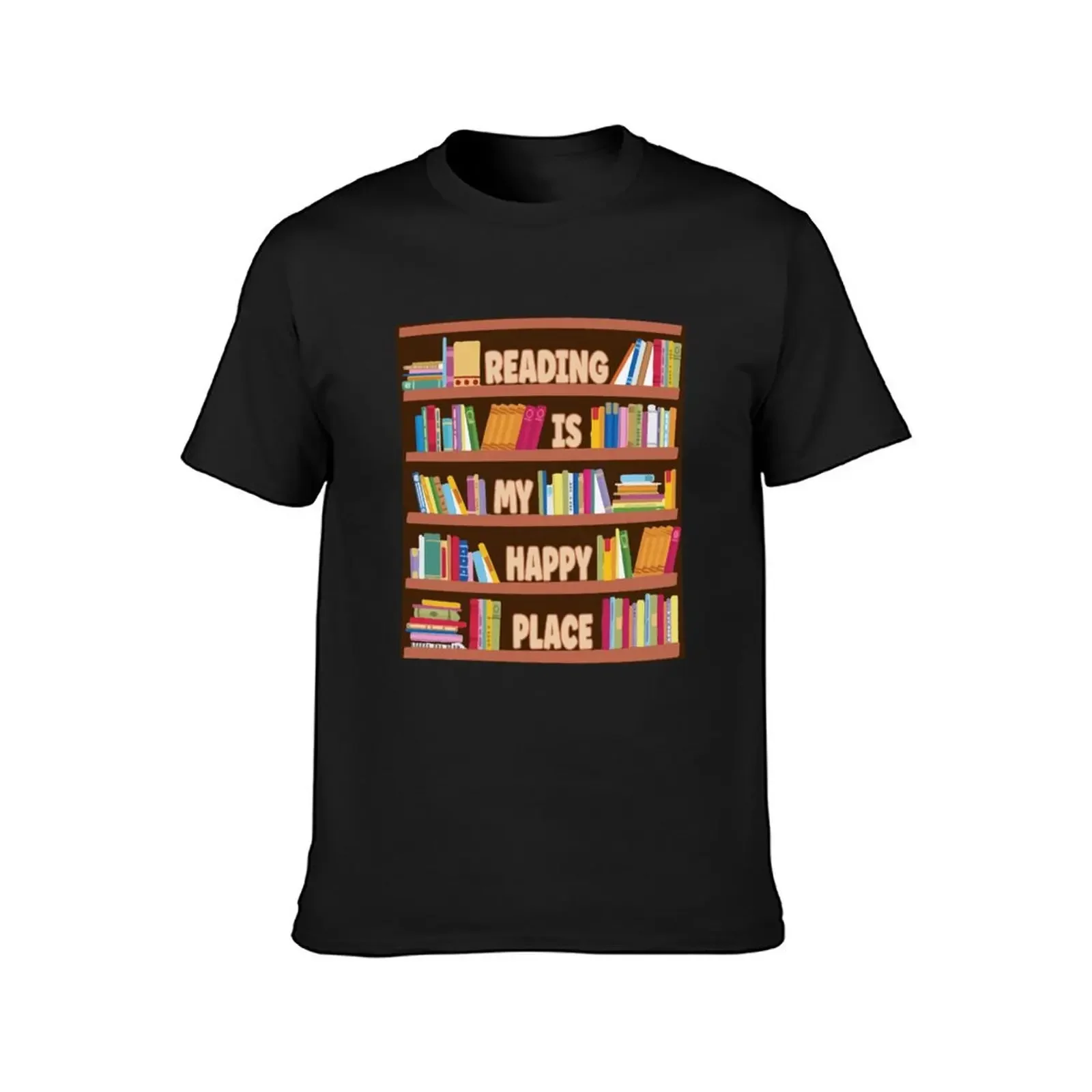 Books are my happy place Bookshelf T-Shirt oversized t shirt graphic t shirts blue archive t shirts for men cotton