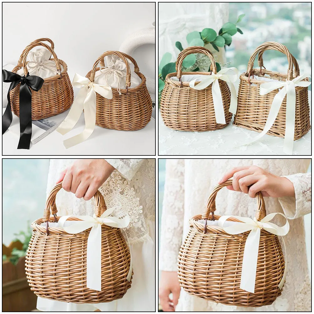 

Handheld Woven Basket Premium Rattan Oval Storage Container For Kitchen Fruit Snack Organizer Decorative Natural Handmade Basket