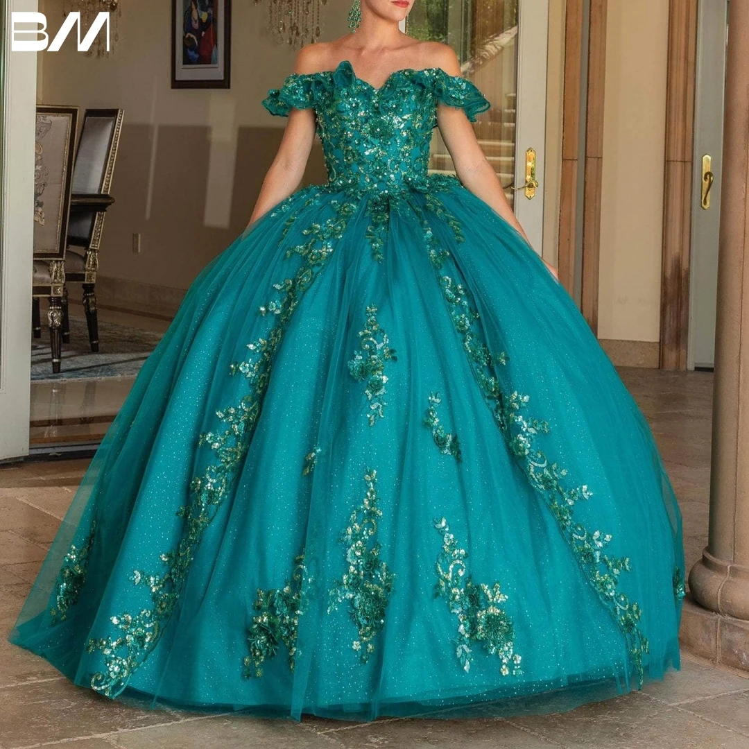 Gegolfde Off-Shoulder Versierde Ballgown Quinceanera-Jurk 2023 Cocktailjurken Met Lovertjes Getailleerde Bodice Vestidos De Baile