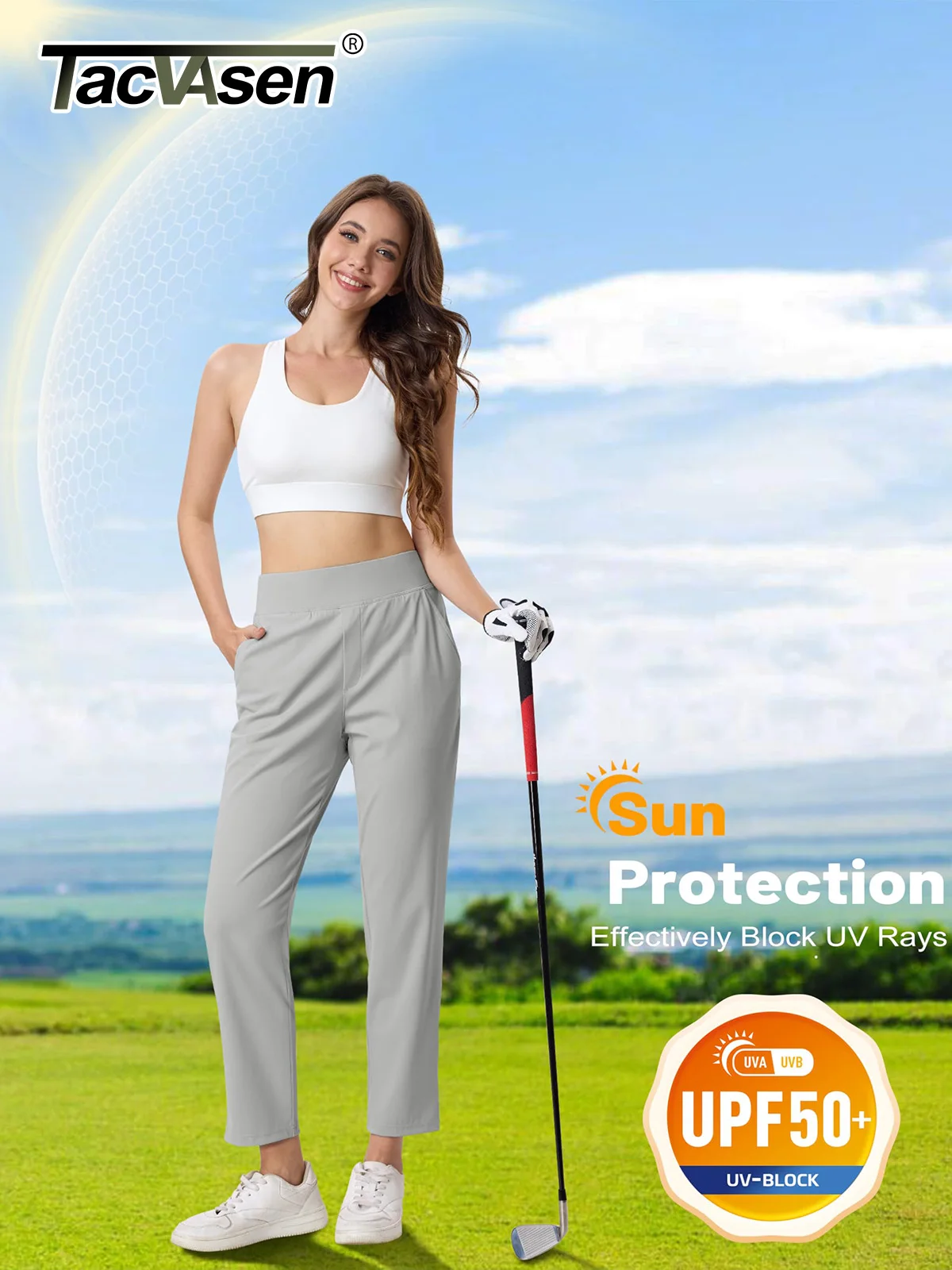 TACVASEN UPF 50+ Golf Pants Women's Lightweight Quick Dry Stretch Pants High Waisted Work Athletic Casual Pants 5 Pockets - Image 2