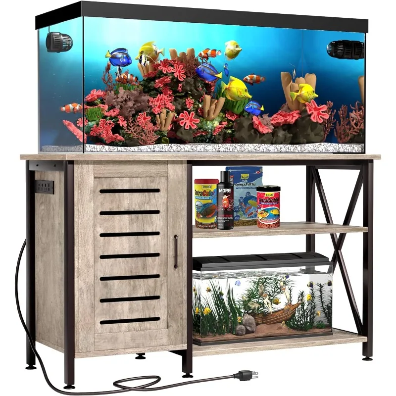 

Aquarium Stand with Power Outlets and Cabinet for Fish Tank Accessories Storage, Heavy Duty Metal Frame, 52" L*19.68" W Tabletop