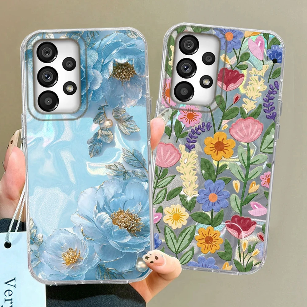 Blaue Rose Blume Luxus Handytasche für Samsung Galaxy A53 A54 A15 A56 A55 A16 A57 A07 A17 A26 A13 A36 A25 A35 A14 A34 A12 Abdeckung