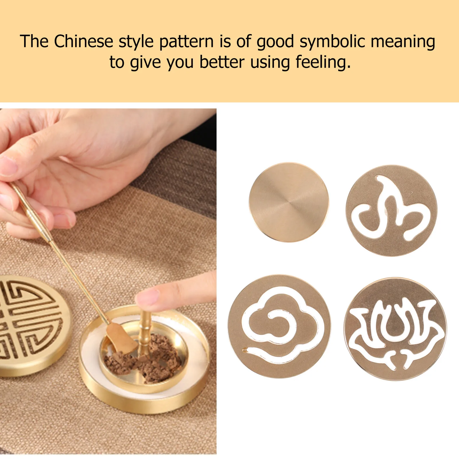 

4Pcs Incense Press Mold Copper Creative Pattern Ergonomic Handles for Home Office Yoga Room DIY Incense Shaping Tool