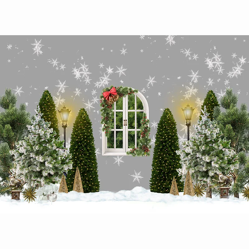 SHENGYONGBAO Christmas Village Wooden Gate Digital Photography Backdrop Prop  Snow Party Celebration Studio Background DJ-08