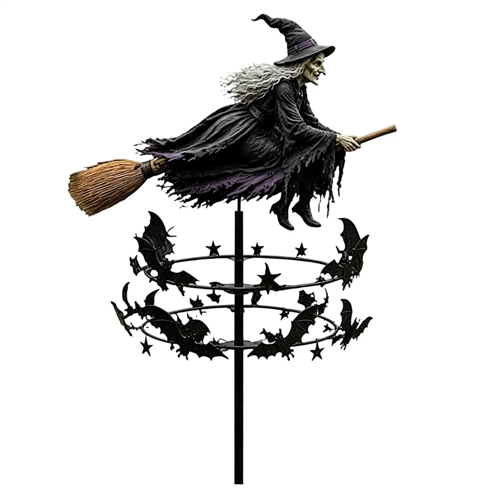 Witch Garden Wind Spinner Witch and Bats Design Decorative Pinwheels Yard Windmill for Garden Courtyard Backyard Ground Patio - view 2