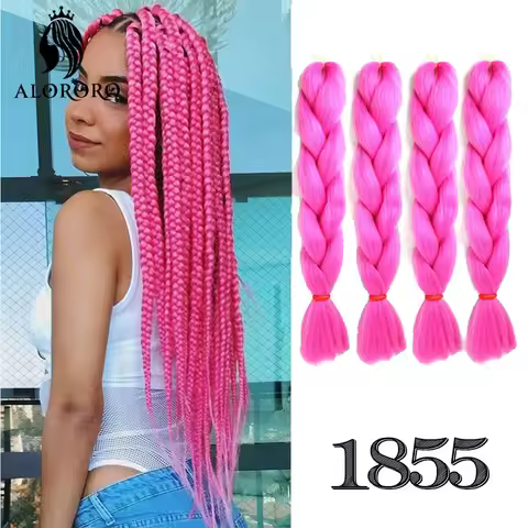4Pcs Pink Braiding Hair Synthetic Hair Extensions for Crochet Braids 24 inch Red Silver Green Purple Pure Color Jumbo Braid Hair