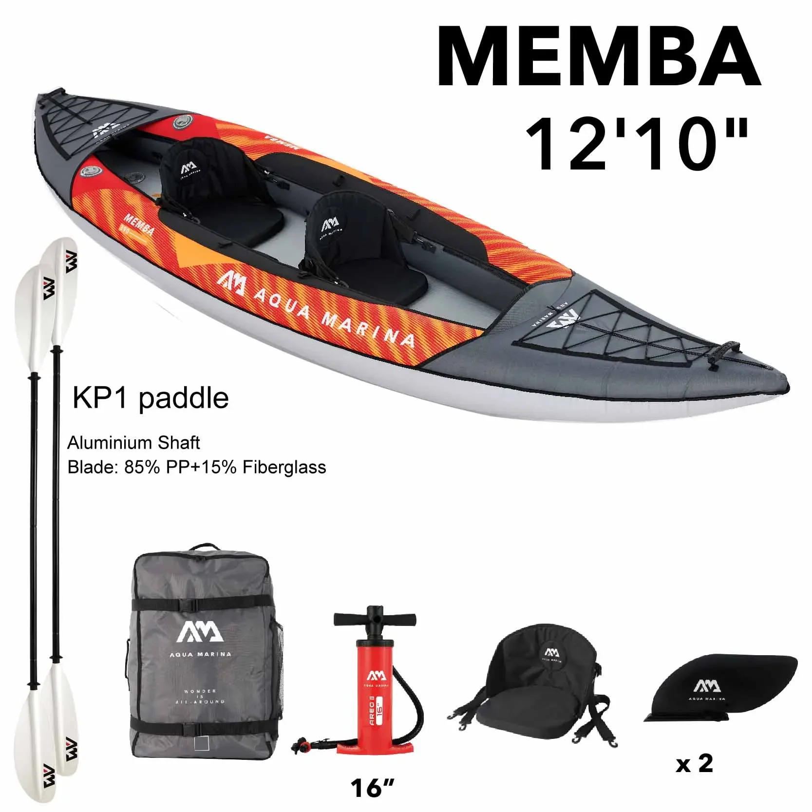 AQUA MARINA inflatable boat sport kayak MEMBA 330 390 canoe pvc dinghy raft seat drop-stitch floor laminated polyester cover