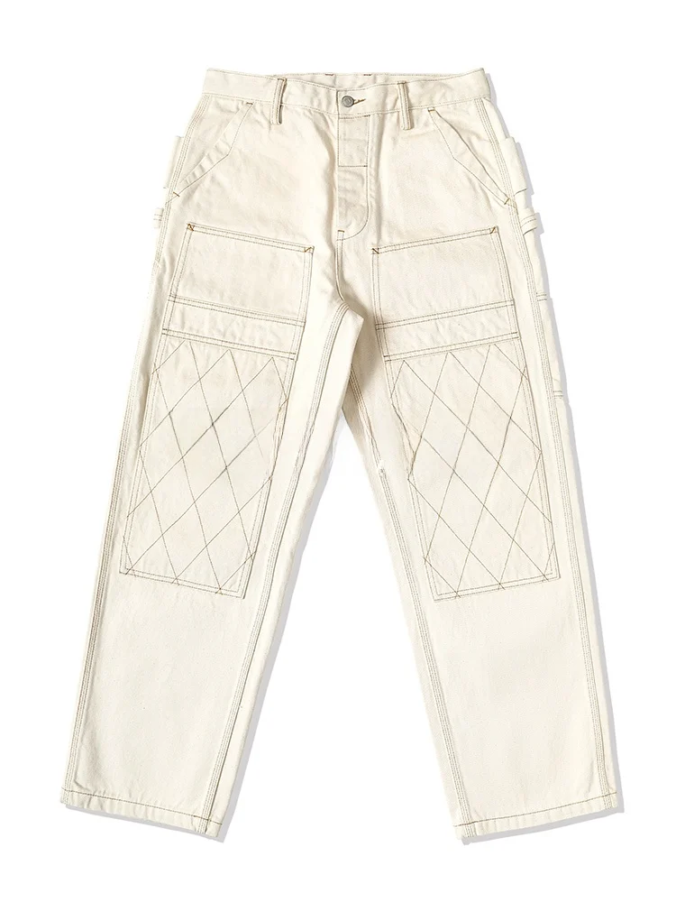 

Wide Leg Workwear Jeans Double Knee 147OZ Motorcycle Coal Mine 705B White Cotton Seed White Embryo Youth Fashion Jeans