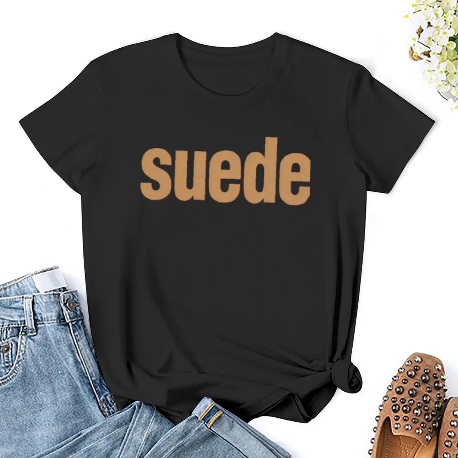 Suede Band Logo T-Shirt blacks animal print shirt for girls summer tops cute tops tops Women