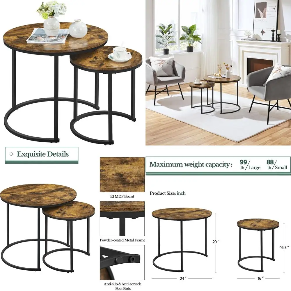 

Круглый журнальный столик для гостиной с деревянной столешницей и металлическим каркасом, дизайн гнездования