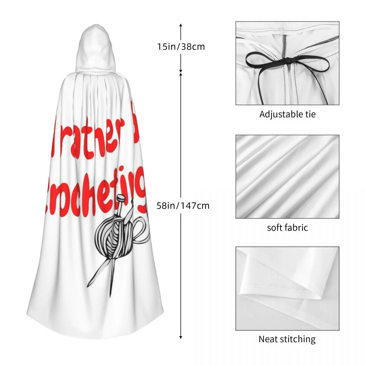 أفضل أن أكون كروشيهًا، عباءة طويلة بغطاء للرأس، زي ساحرة في القرون الوسطى، معطف كيب للهالوين للبالغين للجنسين