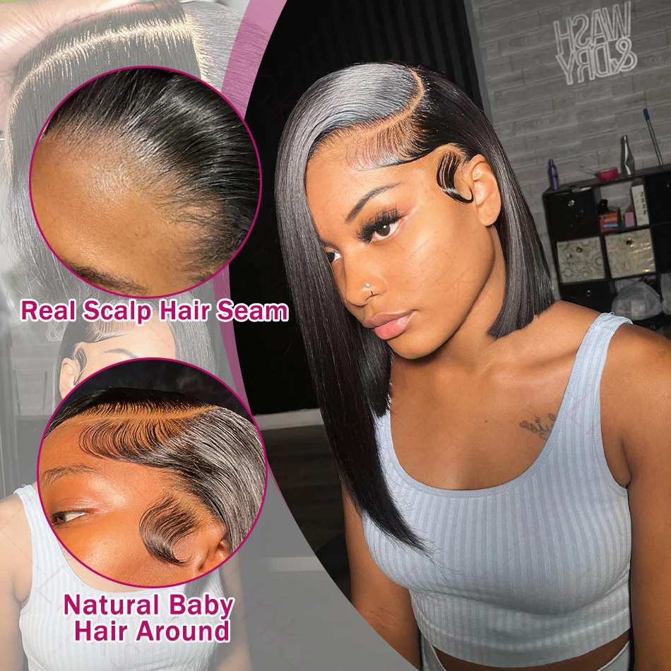 Links Short Bob Straight 13X4 Transparent Lace Front HD Wig 180 200 Density 100% Human Hair Pre Plucked 5X5 Bob Wigs For Women