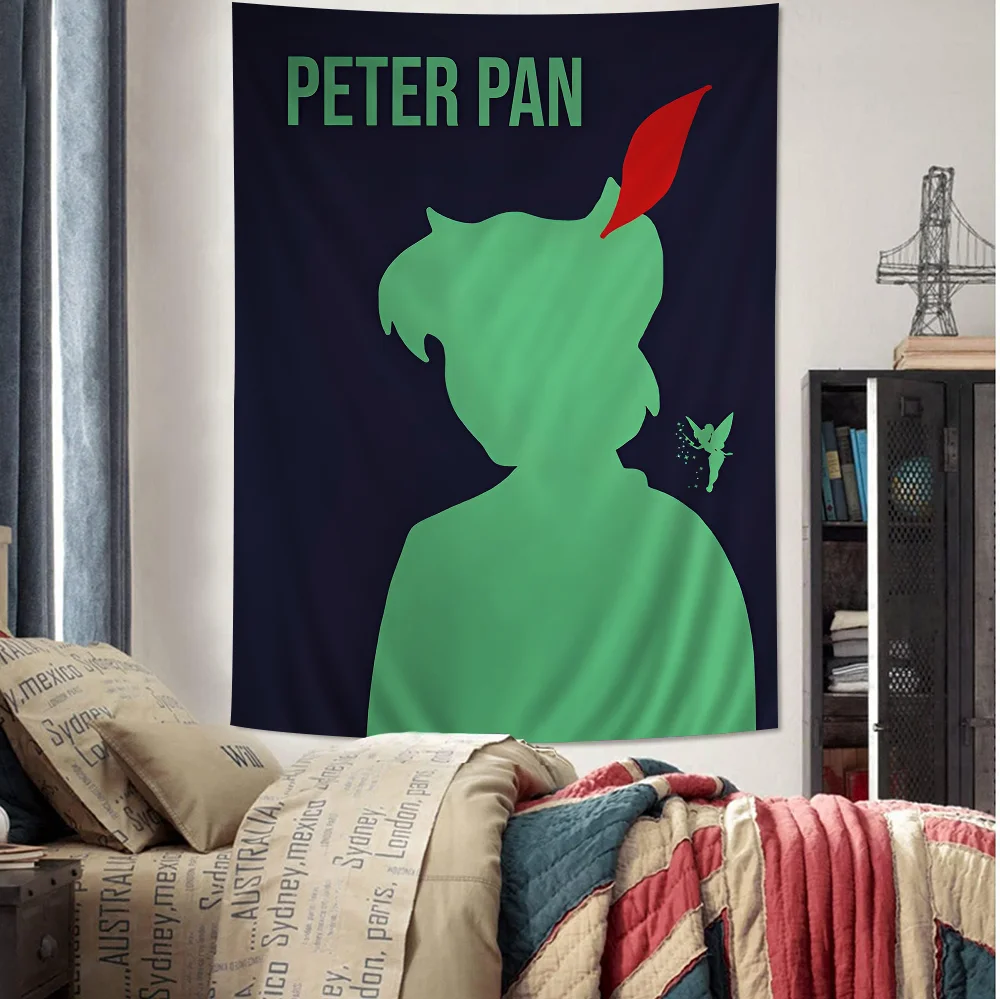 P-Peter Pan Anime Tapestry Hippie Flower Wall Carpets Dorm Decor Cheap Hippie Wall Hanging