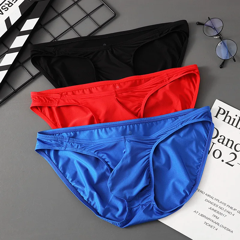 

Летнее мужское нижнее белье с треугольными чашками, дышащие быстросохнущие мужские трусы из ледяного шелка, однотонные U-образные выпуклые трусы, сексуальные трусы Cuecas