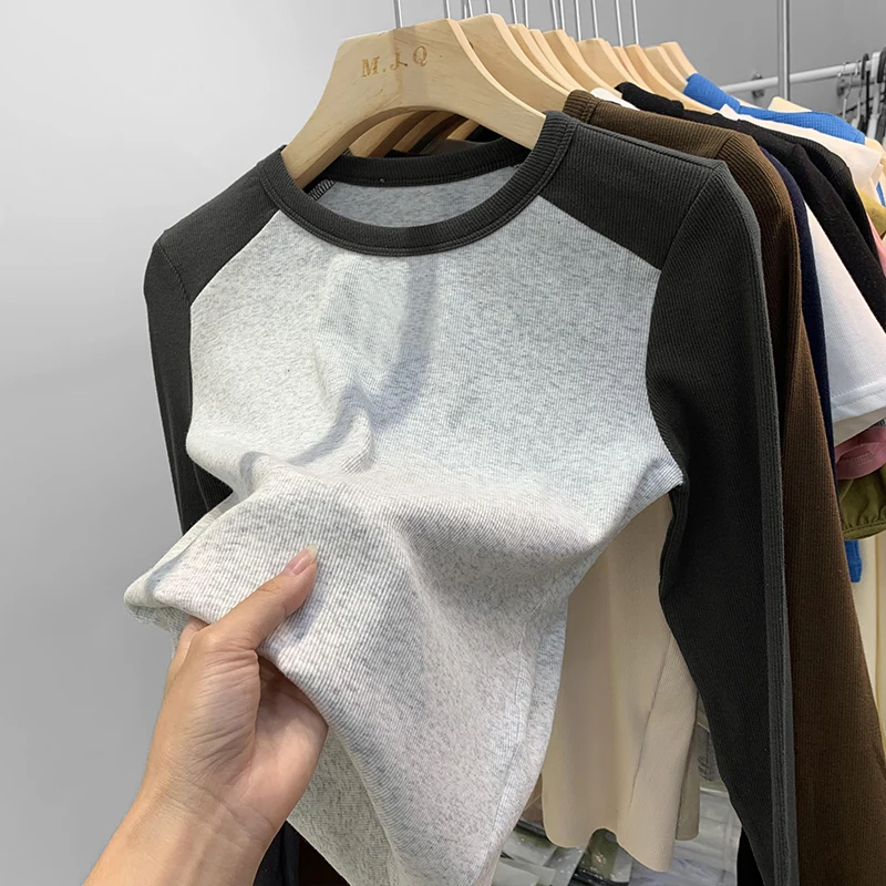 New Long Sleeve T Shirts for Women Fall Winter Korean Fashion Slim Tops Office Ladies Elegant O Neck Tee Shirts