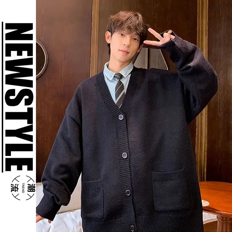 

V-neck Cardigan Men Autumn Winter New Japanese Style Retro Lazy Style Loose Sweater